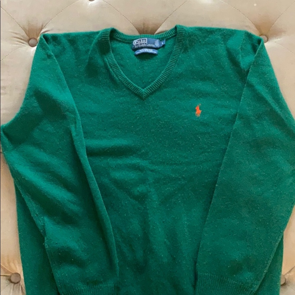 Green Polo V-Neck Sweater